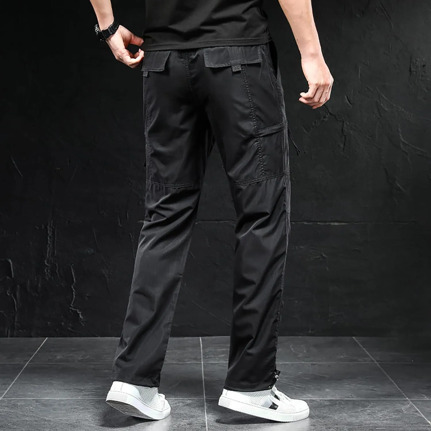 Muscularfit Mens Athletic Pants Regular Fit Stretch Multi Pockets Cargo Pants Cotton Solid Straight Outdoor Sports Sweatpants