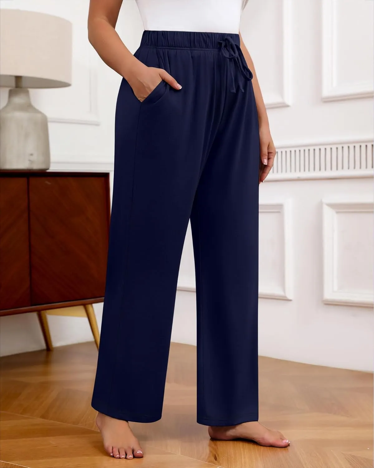 Neer 3 Pack Women's Plus Size Wide Leg Pants High Waisted Lounge Yoga Pants Baggy Drawstring Palazzo Sweatpants with Pockets
