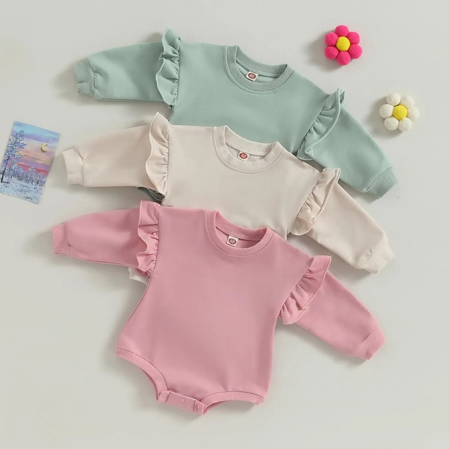 Newborn Baby Girl Oversized Sweatshirt Ruffle Long Sleeve Crewneck Cotton Pullover Sweater Tops Toddler Fall Clothes