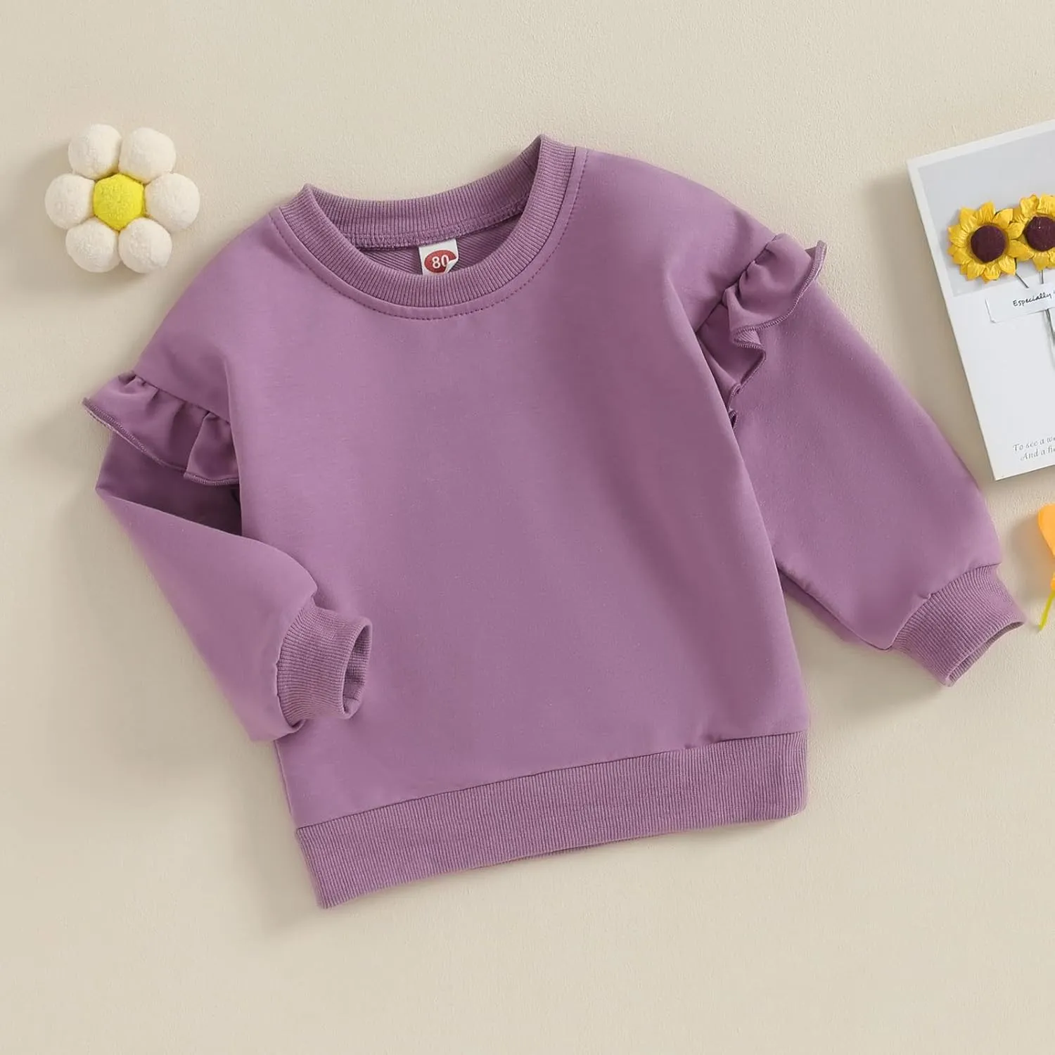 Newborn Baby Girl Oversized Sweatshirt Ruffle Long Sleeve Crewneck Cotton Pullover Sweater Tops Toddler Fall Clothes