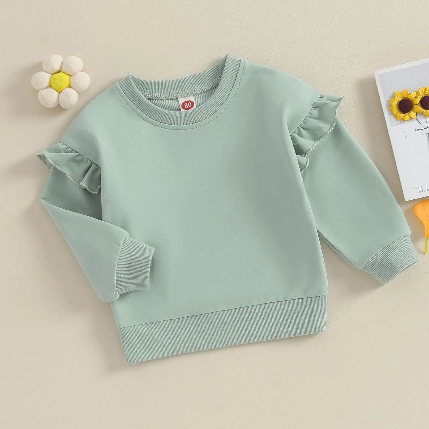 Newborn Baby Girl Oversized Sweatshirt Ruffle Long Sleeve Crewneck Cotton Pullover Sweater Tops Toddler Fall Clothes
