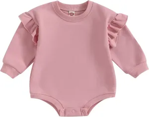 Newborn Baby Girl Oversized Sweatshirt Ruffle Long Sleeve Crewneck Cotton Pullover Sweater Tops Toddler Fall Clothes
