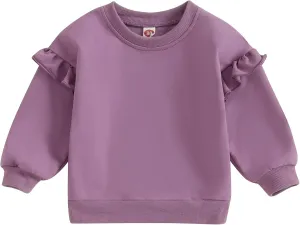 Newborn Baby Girl Oversized Sweatshirt Ruffle Long Sleeve Crewneck Cotton Pullover Sweater Tops Toddler Fall Clothes