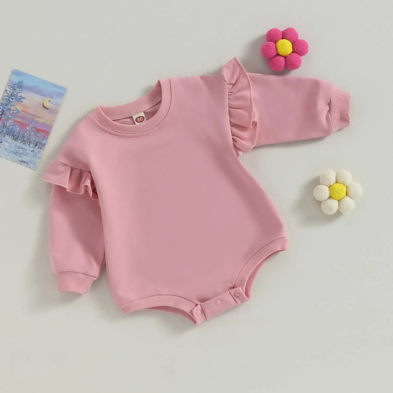 Newborn Baby Girl Oversized Sweatshirt Ruffle Long Sleeve Crewneck Cotton Pullover Sweater Tops Toddler Fall Clothes