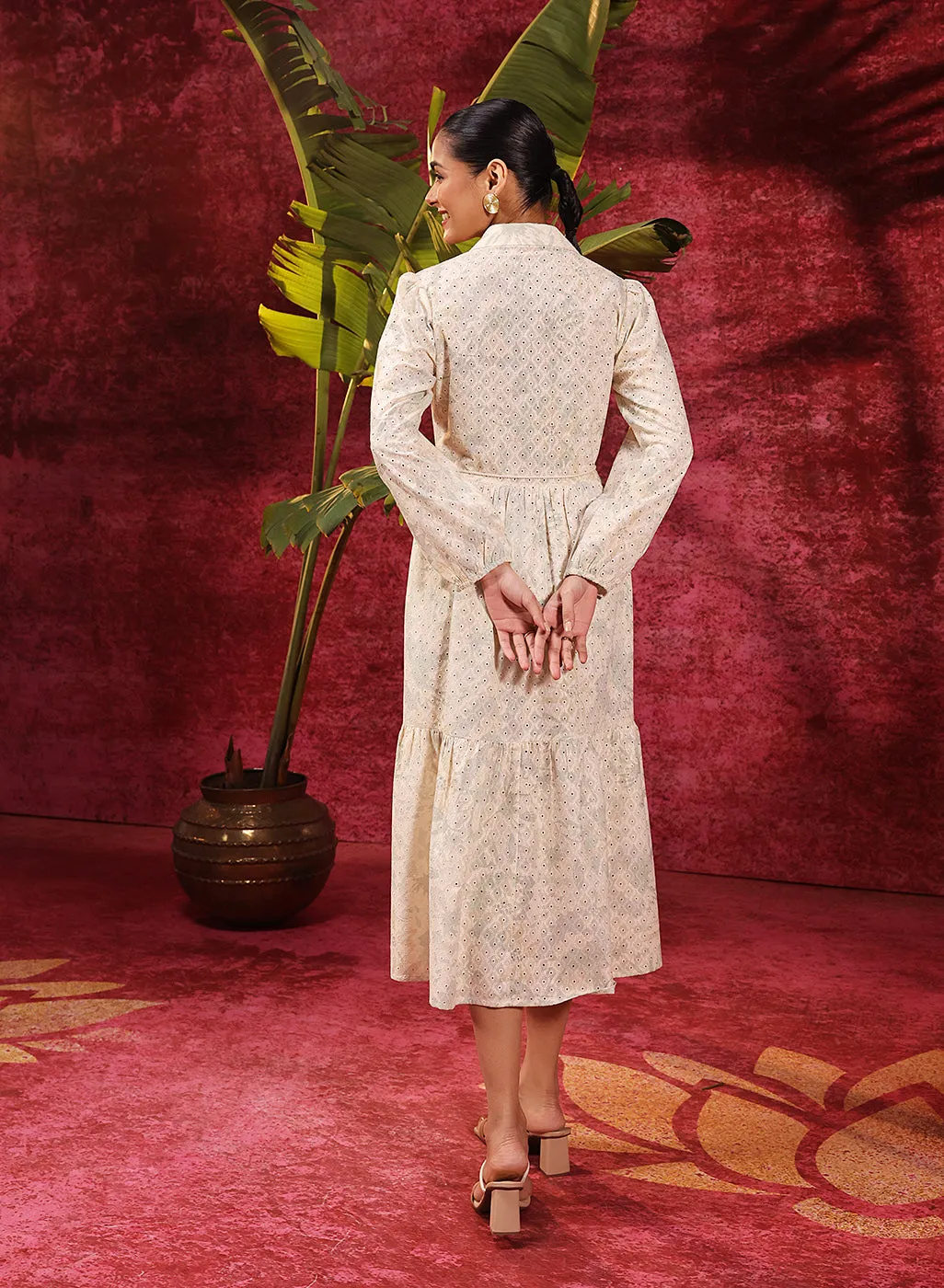 Pakeezah Cream with Green Embroidered Schiffli Indo-western Dress