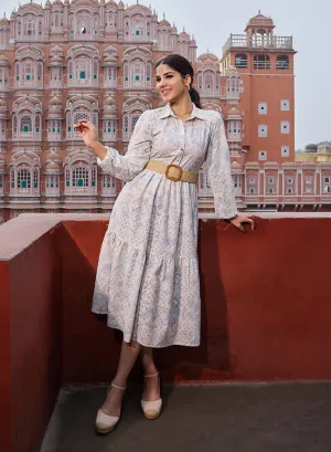 Pakeezah Cream with Smoky Blue  Embroidered Schiffli Indo-western Dress