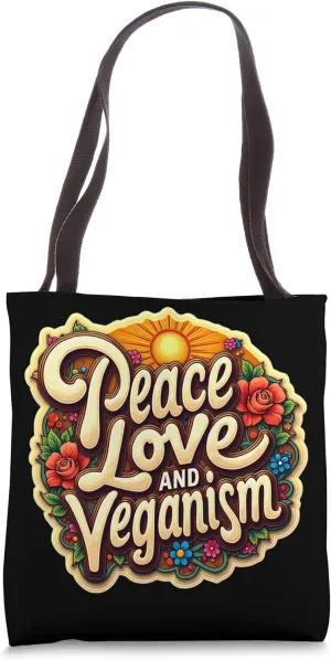 Peace Love And Veganism Vegan Retro Vintage Hippy Artistic Tote Bag