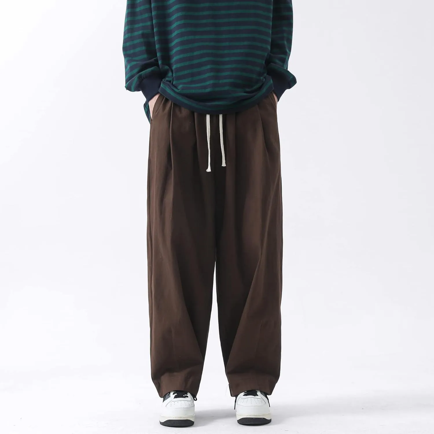 PRIJOUHE Men's Baggy Cargo Pants Casual Loose Fit Wide Leg Pants with Elastic Drawstring Waist