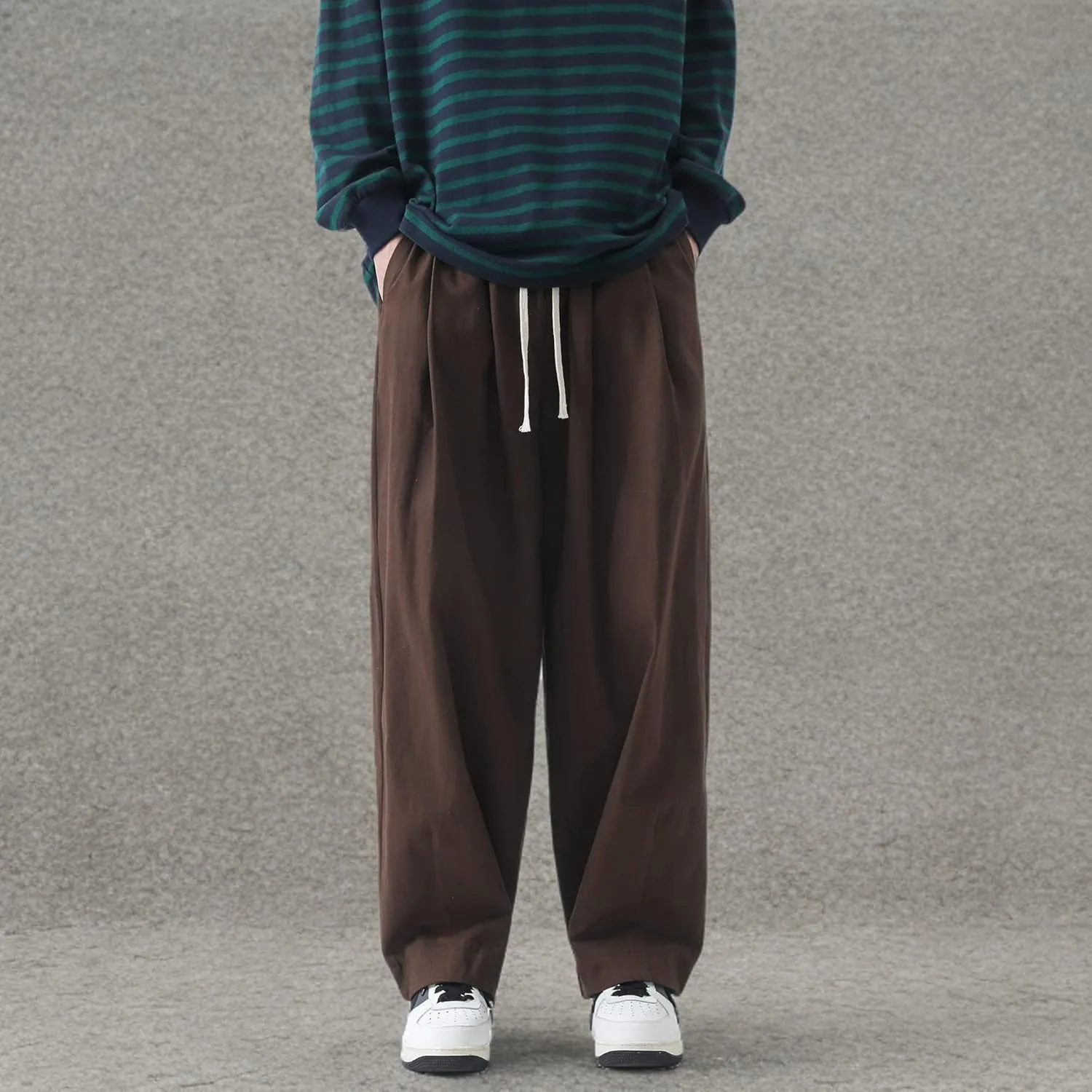 PRIJOUHE Men's Baggy Cargo Pants Casual Loose Fit Wide Leg Pants with Elastic Drawstring Waist