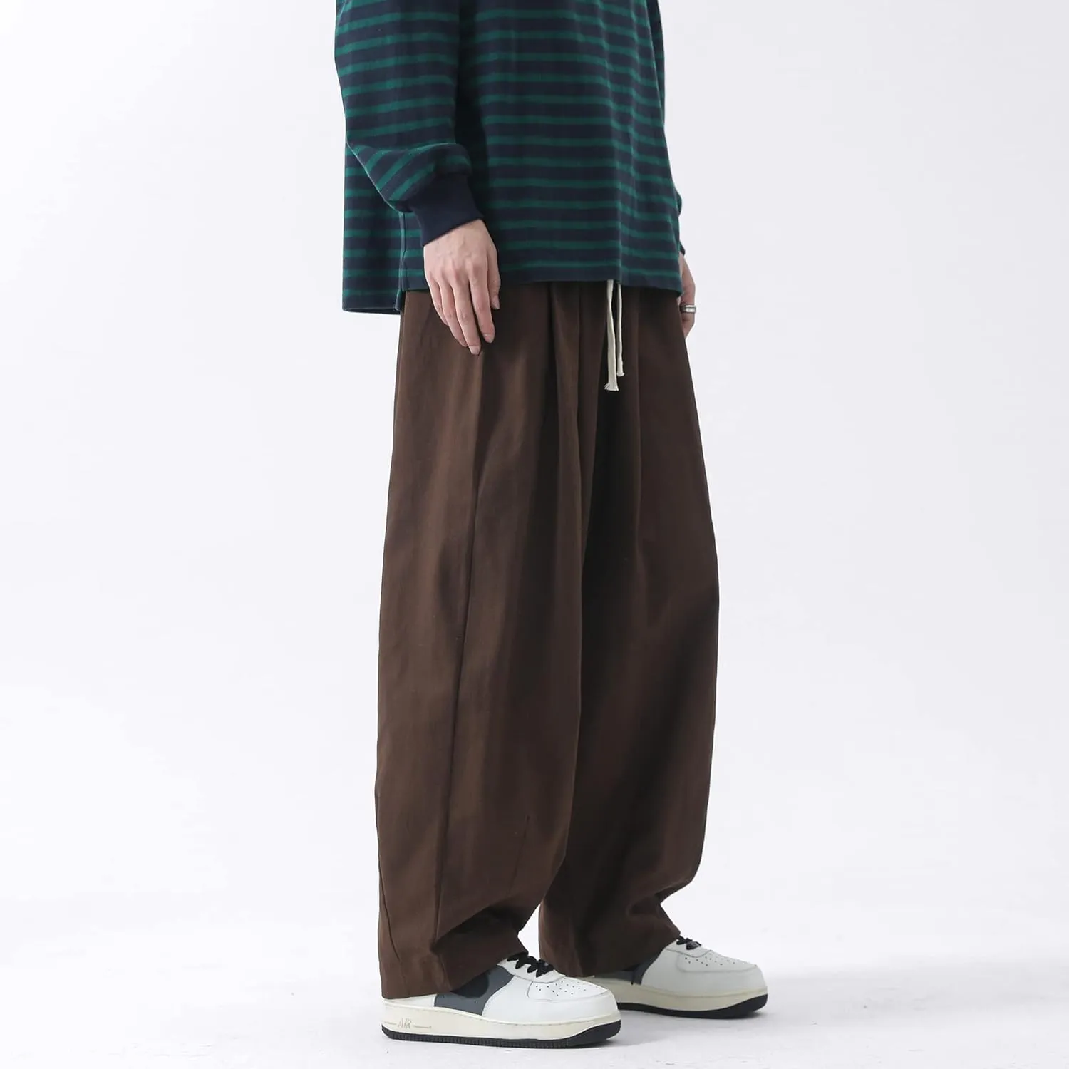 PRIJOUHE Men's Baggy Cargo Pants Casual Loose Fit Wide Leg Pants with Elastic Drawstring Waist
