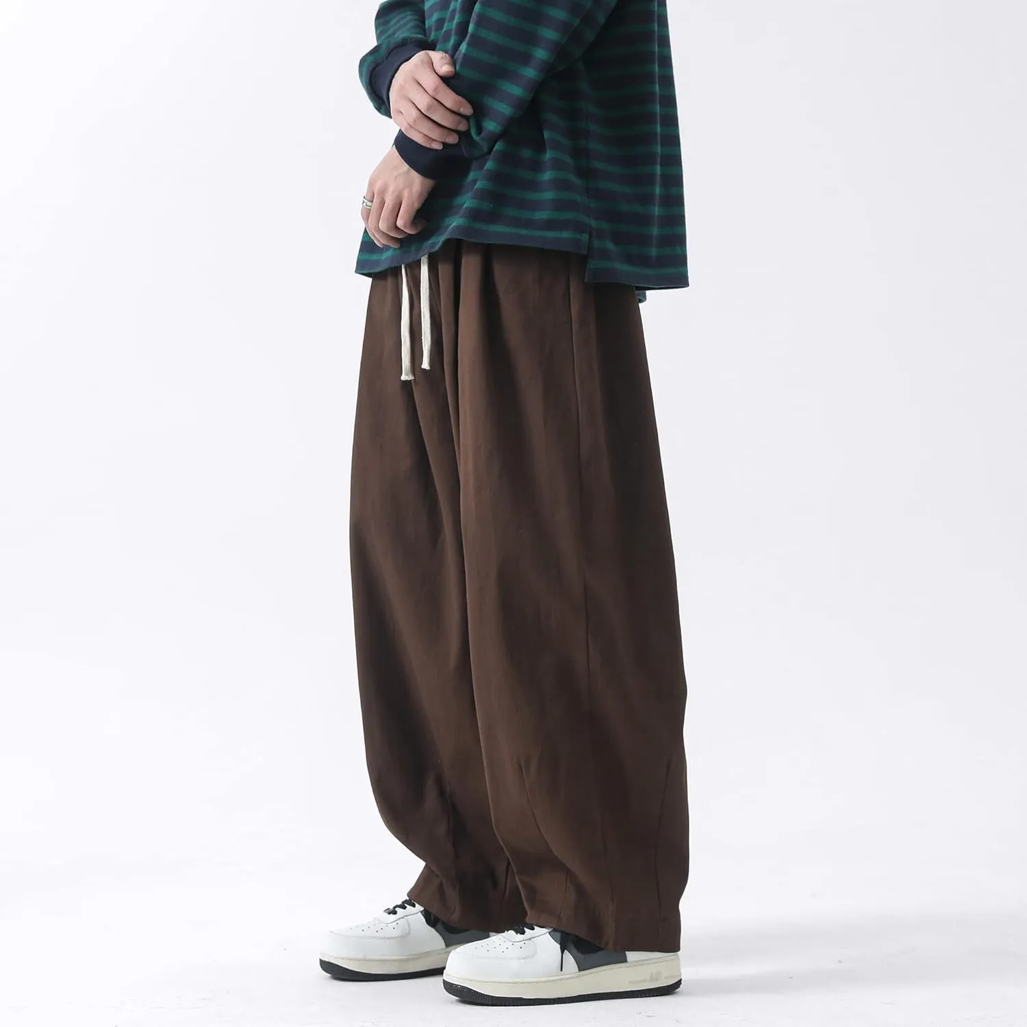 PRIJOUHE Men's Baggy Cargo Pants Casual Loose Fit Wide Leg Pants with Elastic Drawstring Waist