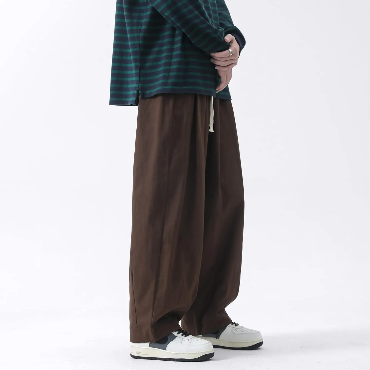 PRIJOUHE Men's Baggy Cargo Pants Casual Loose Fit Wide Leg Pants with Elastic Drawstring Waist