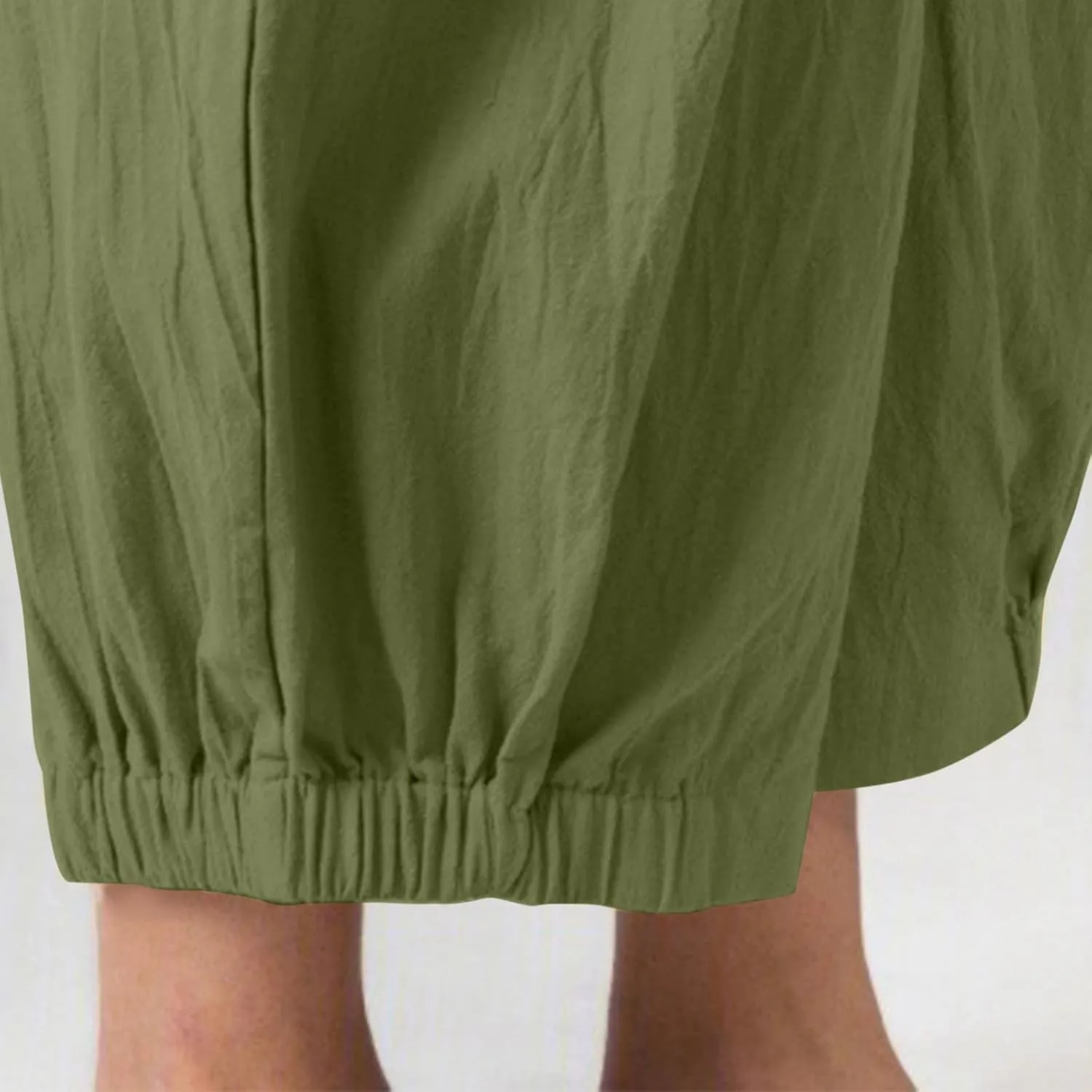 PTOLOCIF Linen Pants Women Casual Elastic Waist Wide Leg Pants with Pockets High Waisted Drawstring Beach Pant Trousers