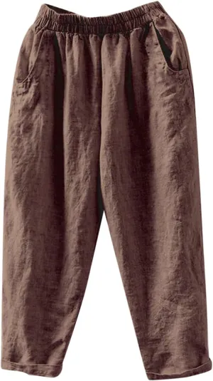 PTOLOCIF Womens Casual Linen Pants Casual High Waist Loose Fit Drawstring Trousers with Pockets Summer Fashion Linen Pants