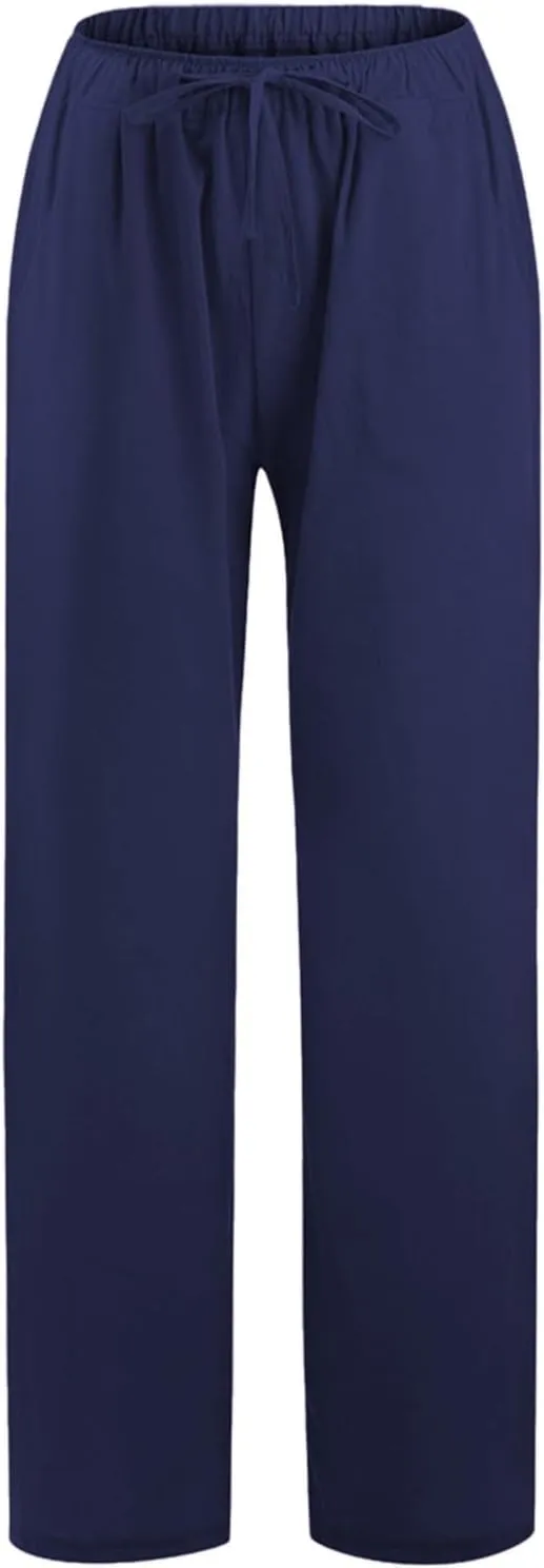 PTOLOCIF Womens Cotton Linen Pants High Waist Drawstring Pants Loose Fit Summer Flowy Boho Pant Trousers with Side Pockets
