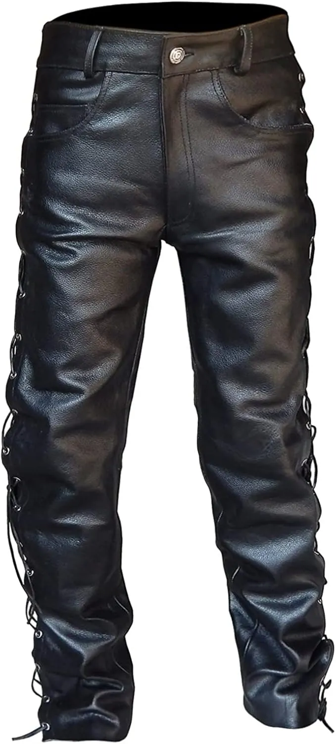 Pu Cargo Pants for Men Big and Tall Relaxed Fit Stretch Waist Leather Joggers Lightweight Plus Size Comfy Motorcycle Pants