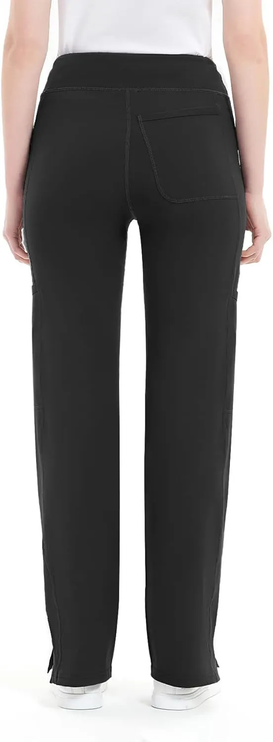QBK Yoga Scrub Pants Women Mid Rise Yoga Work Pants- Five Pocket Cargo Scrub Pant