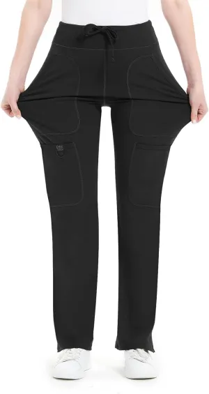 QBK Yoga Scrub Pants Women Mid Rise Yoga Work Pants- Five Pocket Cargo Scrub Pant