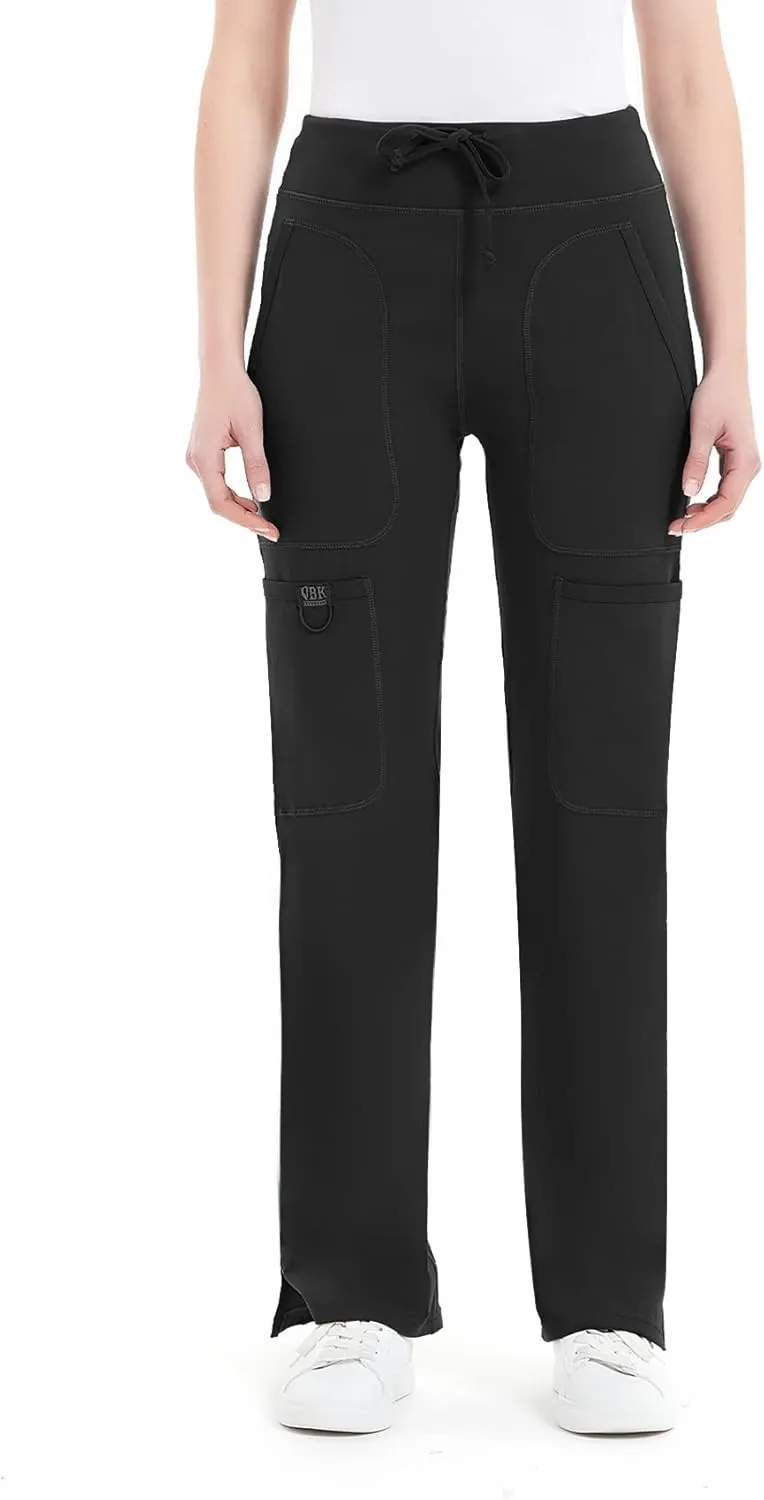 QBK Yoga Scrub Pants Women Mid Rise Yoga Work Pants- Five Pocket Cargo Scrub Pant