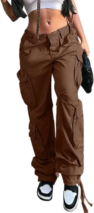 QYANGG Baggy Cargo Pants Women High Waist Pants for Women Loose Pocket Jogger Straight Wide Leg Y2K Cargo Pants