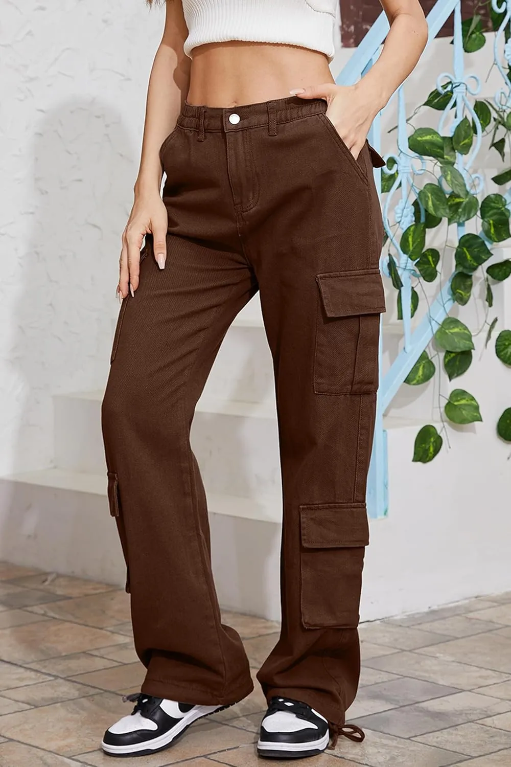 QYANGG Baggy Cargo Pants Women High Waist Pants for Women Loose Pocket Jogger Straight Wide Leg Y2K Cargo Pants