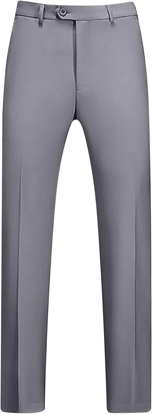 Regular Fit Dress Pants Mens Flat Front Straight Formal Pants Wrinkle Free Lightweight Elastic Suit Pants W/Pocket