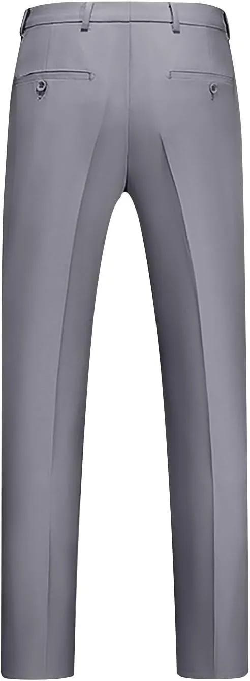 Regular Fit Dress Pants Mens Flat Front Straight Formal Pants Wrinkle Free Lightweight Elastic Suit Pants W/Pocket