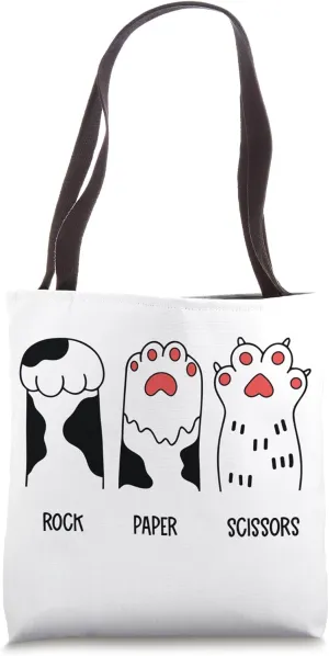 Rock Paper Scissors Hand Game Cute Paw Funny Cat Tote Bag