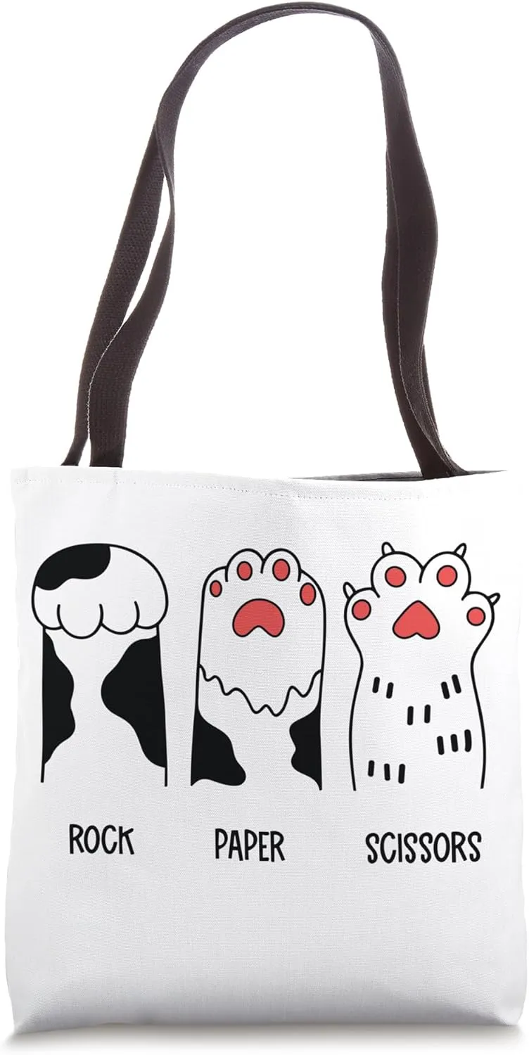 Rock Paper Scissors Hand Game Cute Paw Funny Cat Tote Bag