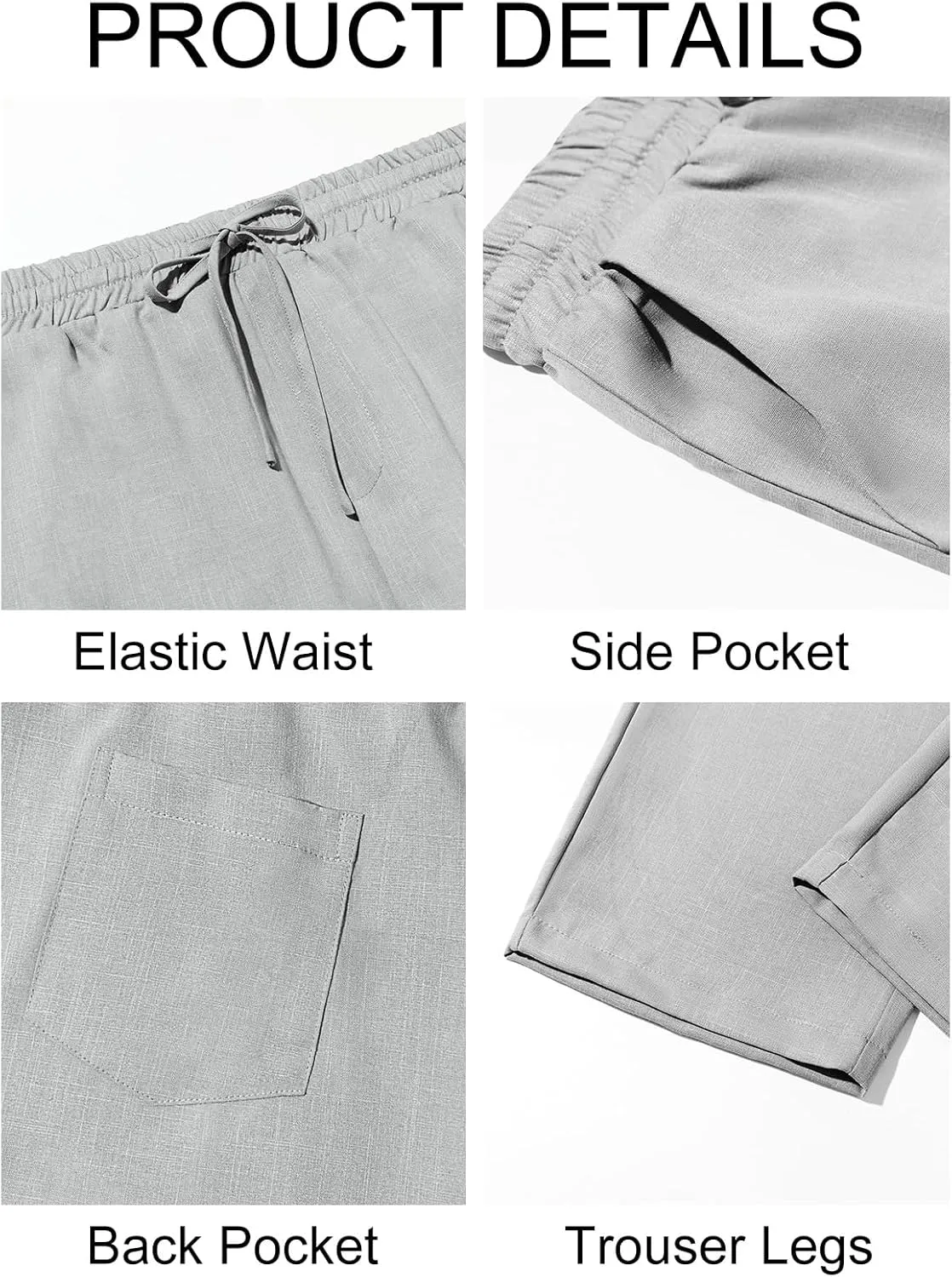 Runcati Mens Casual Pants Drawstring Elastic Waist Lightweight Cropped Linen Pants Summer Yoga Beach Trousers
