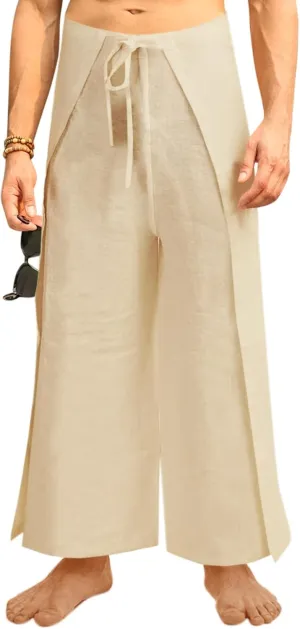 Runcati Mens Linen Wrap Pants Thai Fisherman Yoga Beach Hippie Lightweight Loose Fit Pants