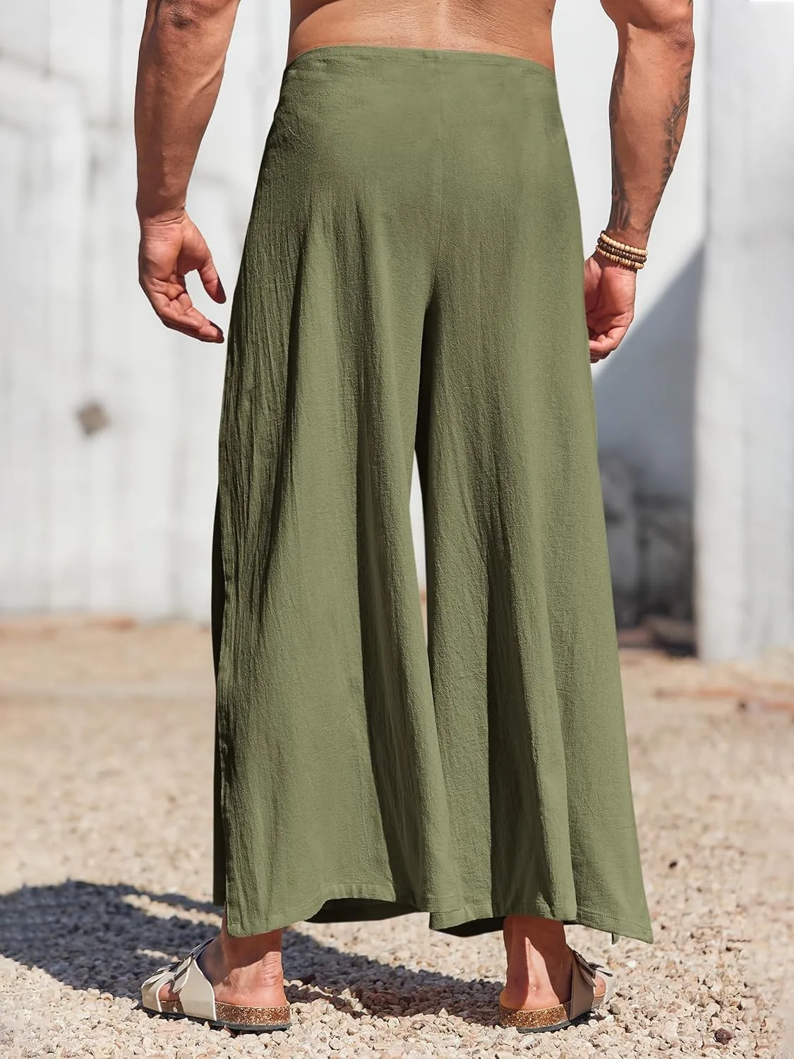Runcati Mens Linen Wrap Pants Thai Fisherman Yoga Beach Hippie Lightweight Loose Fit Pants