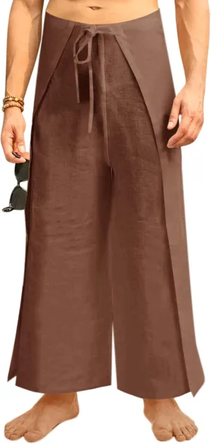 Runcati Mens Linen Wrap Pants Thai Fisherman Yoga Beach Hippie Lightweight Loose Fit Pants