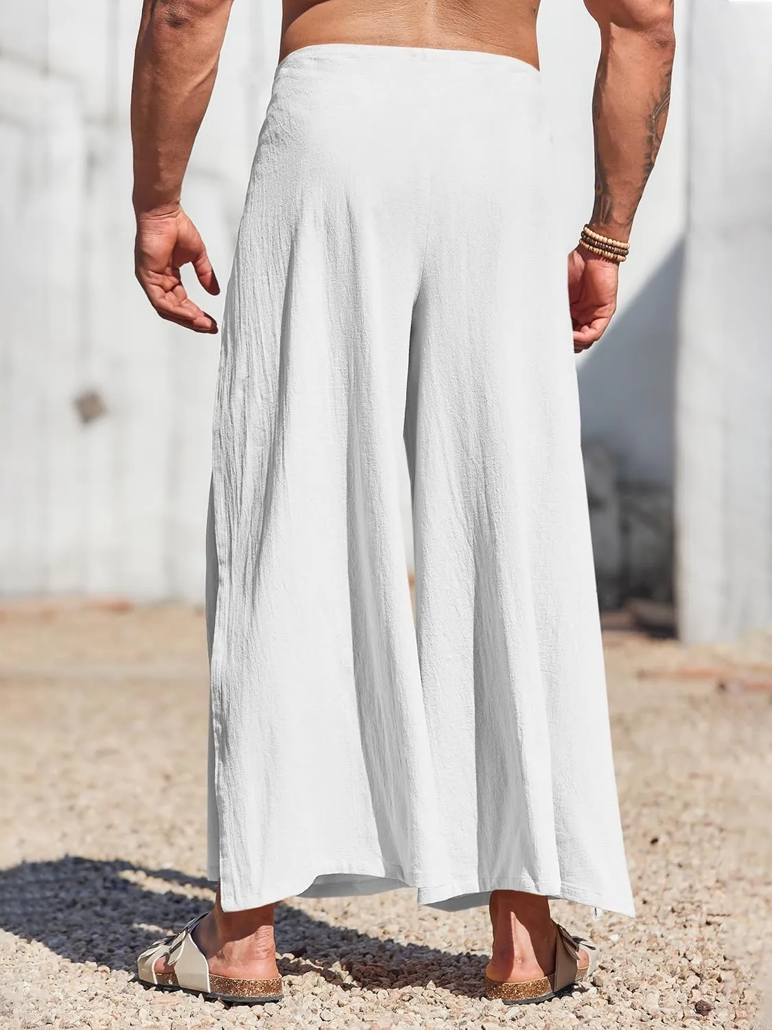 Runcati Mens Linen Wrap Pants Thai Fisherman Yoga Beach Hippie Lightweight Loose Fit Pants