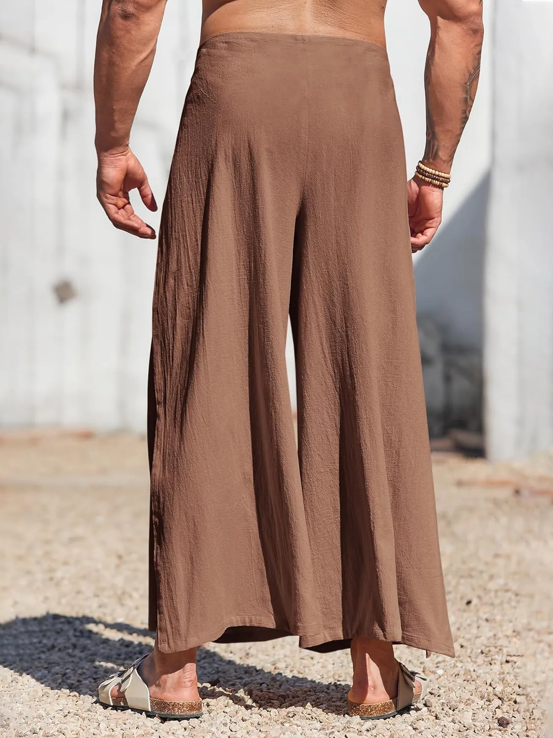 Runcati Mens Linen Wrap Pants Thai Fisherman Yoga Beach Hippie Lightweight Loose Fit Pants