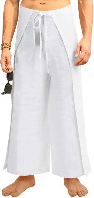 Runcati Mens Linen Wrap Pants Thai Fisherman Yoga Beach Hippie Lightweight Loose Fit Pants
