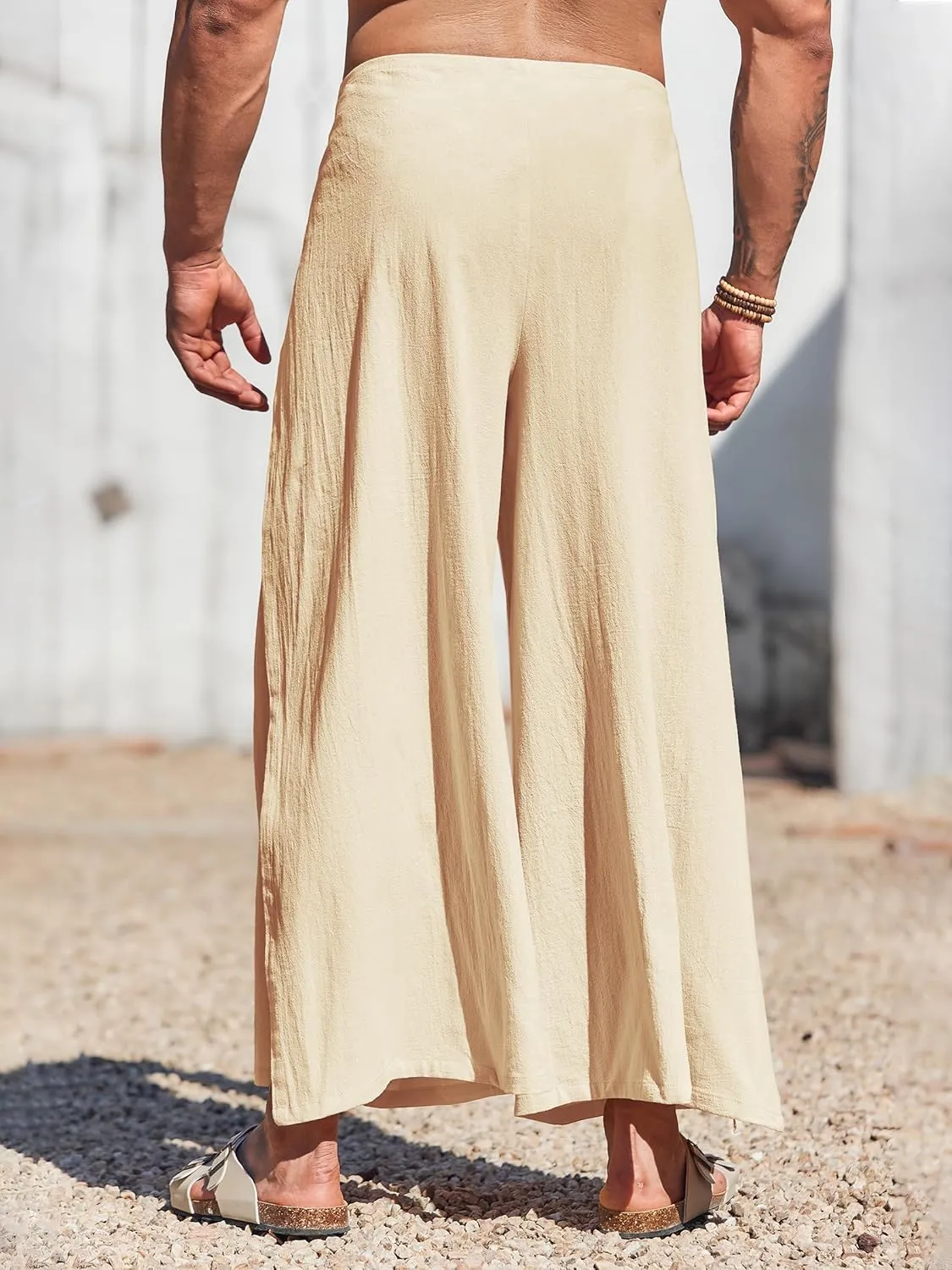 Runcati Mens Linen Wrap Pants Thai Fisherman Yoga Beach Hippie Lightweight Loose Fit Pants