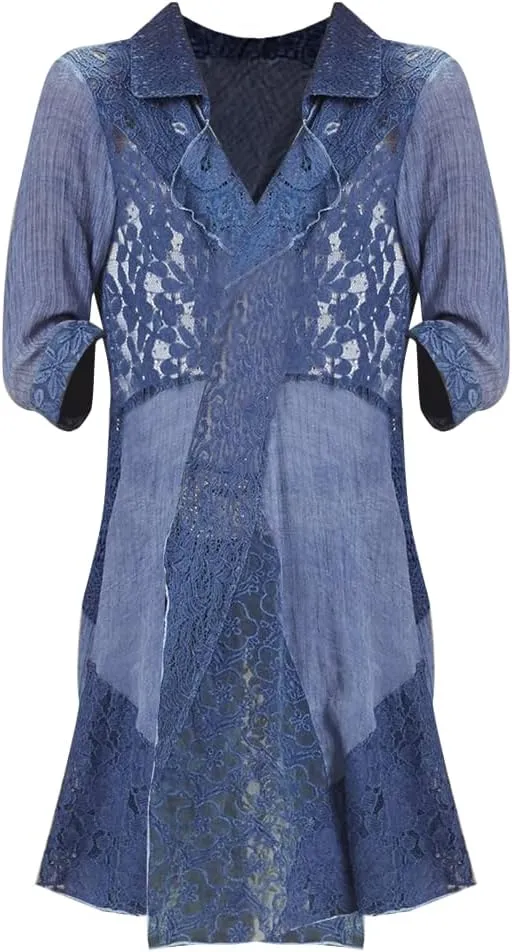 SAGEFINDS Arabella Lace Duster, Womens Blue Lightweight Jacket, Open Front Cardigan with Long Sleeves