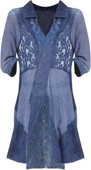 SAGEFINDS Arabella Lace Duster, Womens Blue Lightweight Jacket, Open Front Cardigan with Long Sleeves