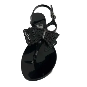 Salvatore Ferragamo - Rubber Strap Black Bow Block Heel Sandals - Size US 6