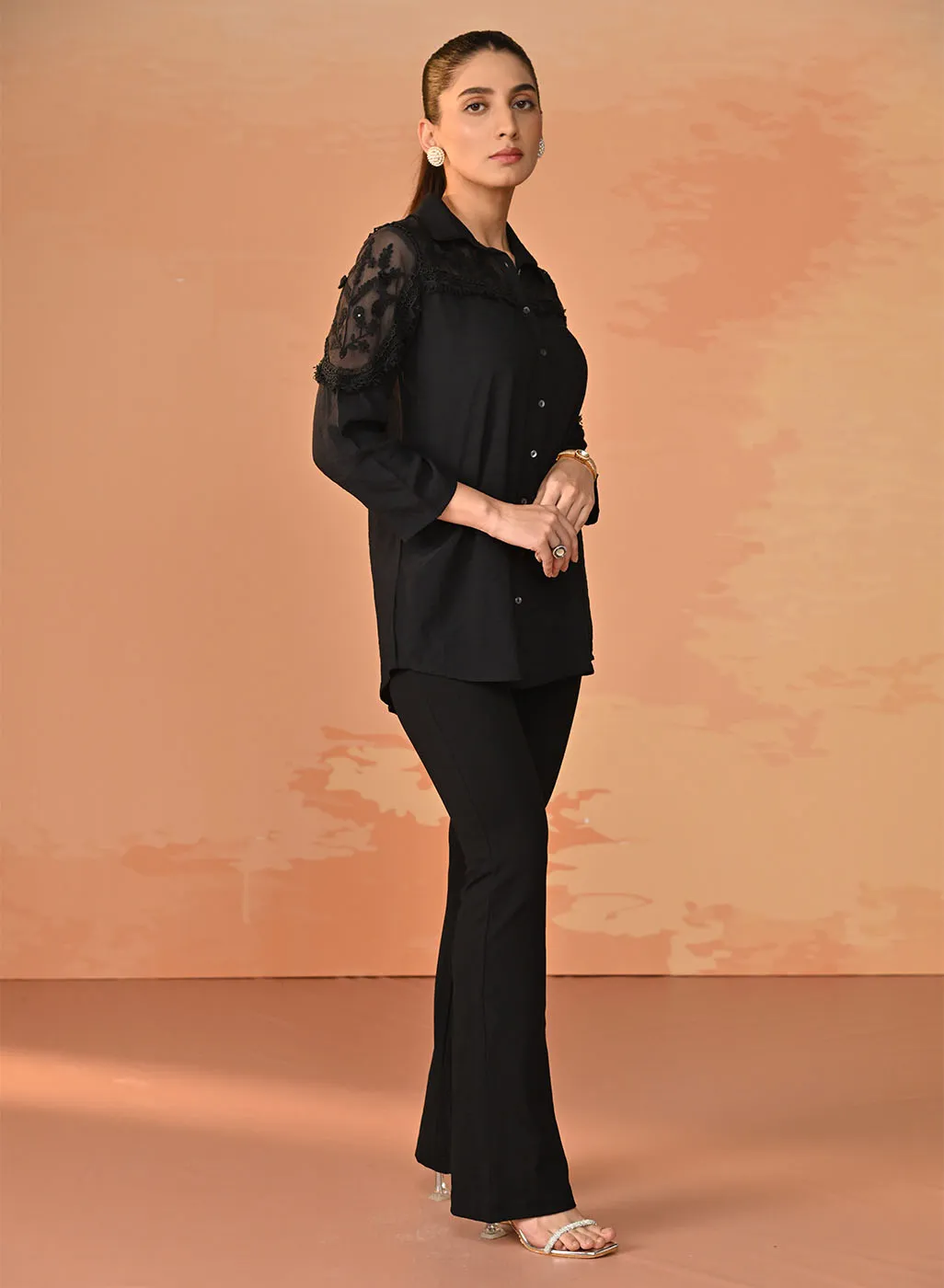 Samreen Black Embroidered Georgette Shirt for Women