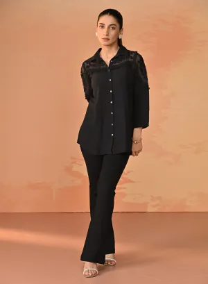 Samreen Black Embroidered Georgette Shirt for Women