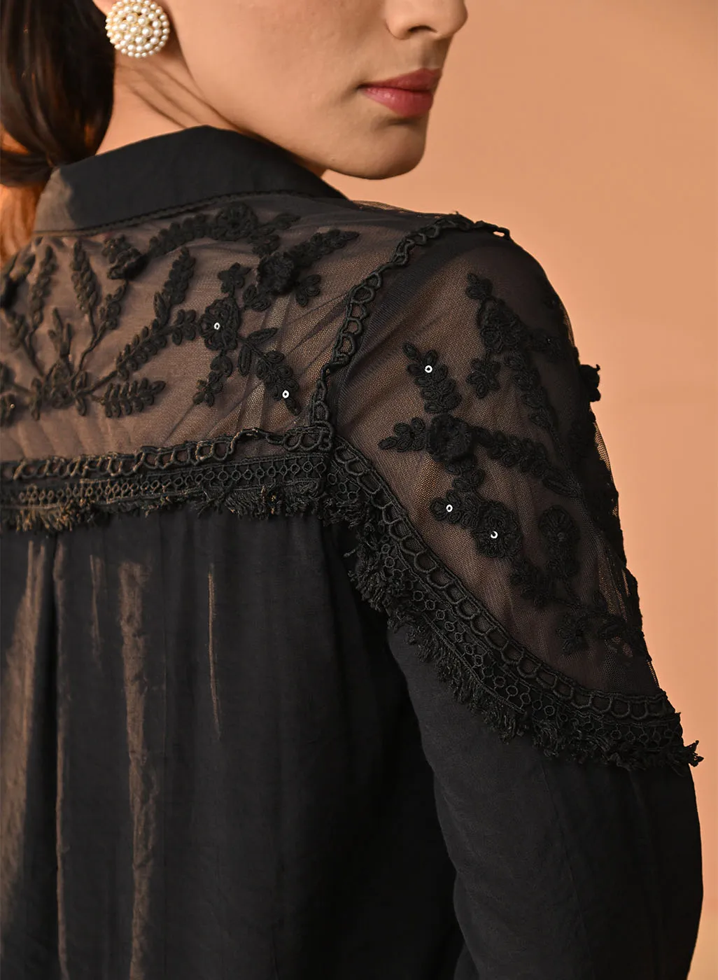 Samreen Black Embroidered Georgette Shirt for Women