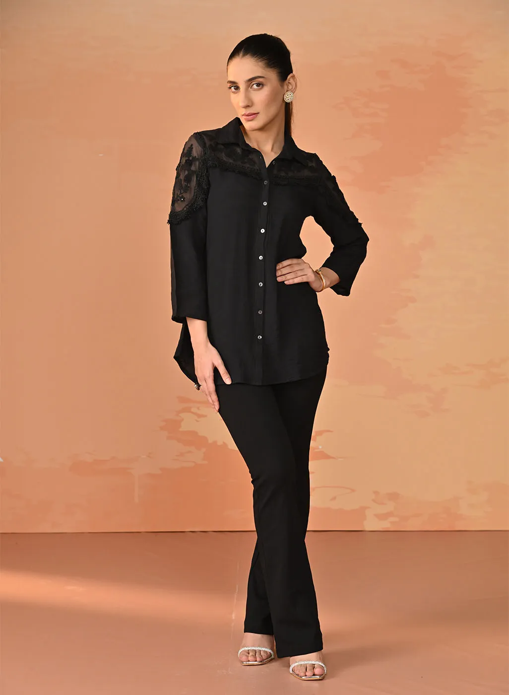 Samreen Black Embroidered Georgette Shirt for Women