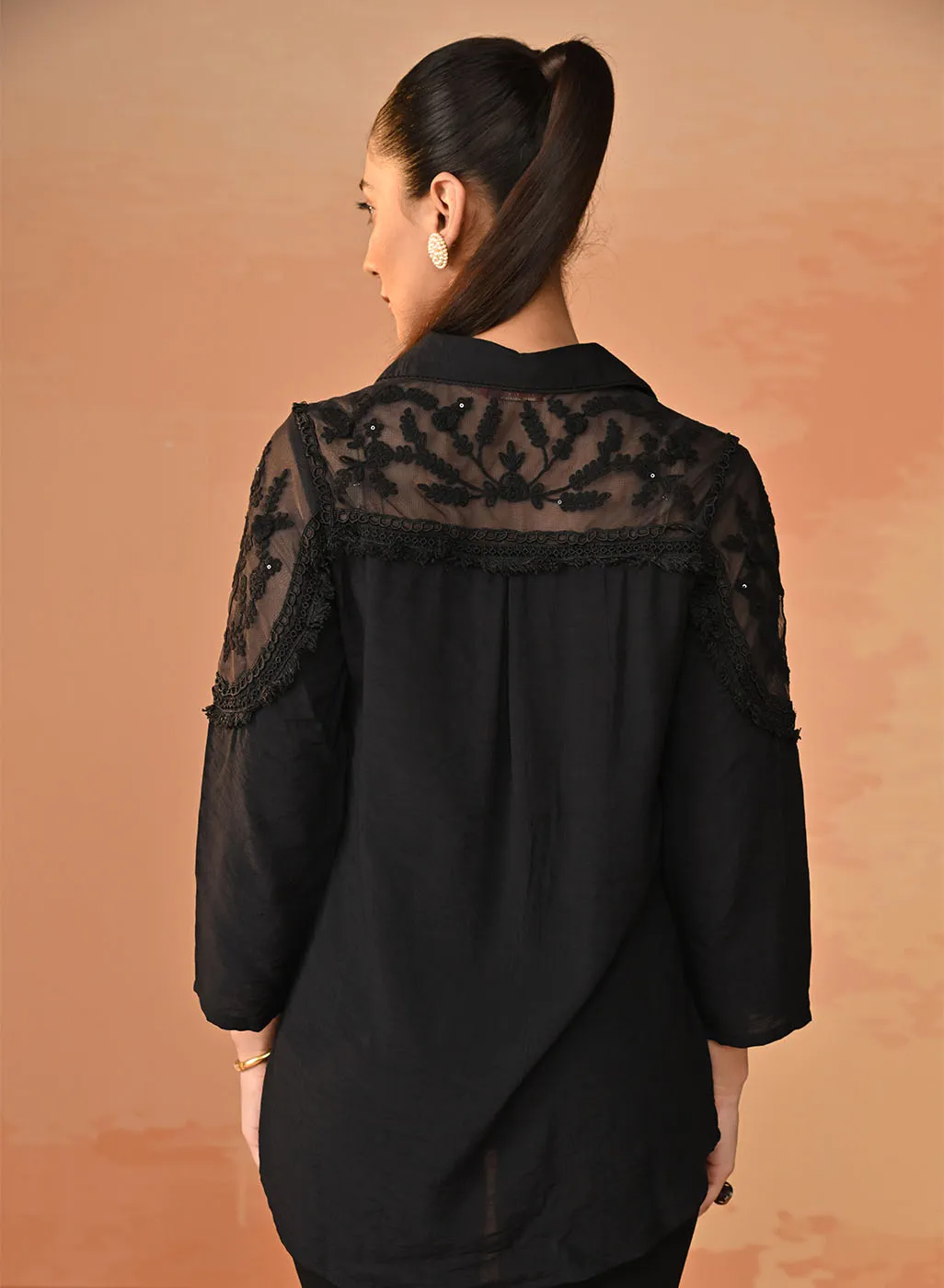 Samreen Black Embroidered Georgette Shirt for Women