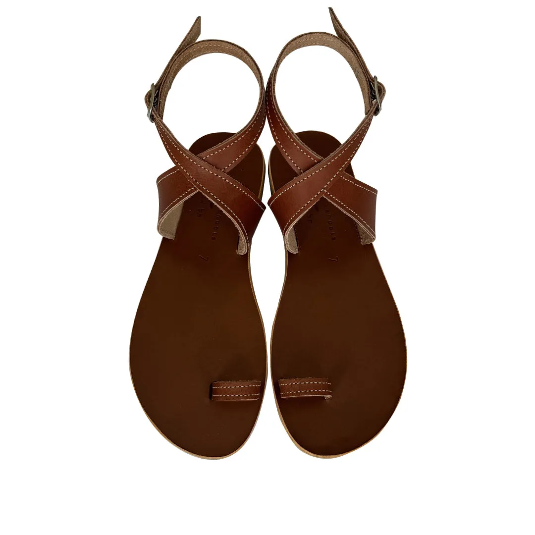 SARAI SANDALS SUNNY TANNED WITH BEIGE STITCHES