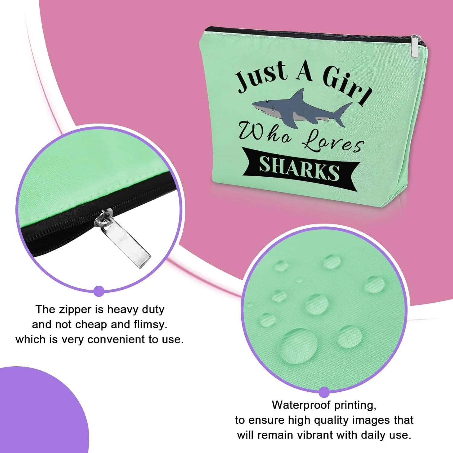 Sazuwu Shark Lover Birthday Gift Green Makeup Bag Sharks Week Gift Shark Themed Gifts for Girls Daughter Niece Cosmetic Bag Animal Lover Gifts for Adults Graduation Christmas Gifts Travel Pouch
