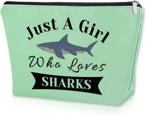 Sazuwu Shark Lover Birthday Gift Green Makeup Bag Sharks Week Gift Shark Themed Gifts for Girls Daughter Niece Cosmetic Bag Animal Lover Gifts for Adults Graduation Christmas Gifts Travel Pouch