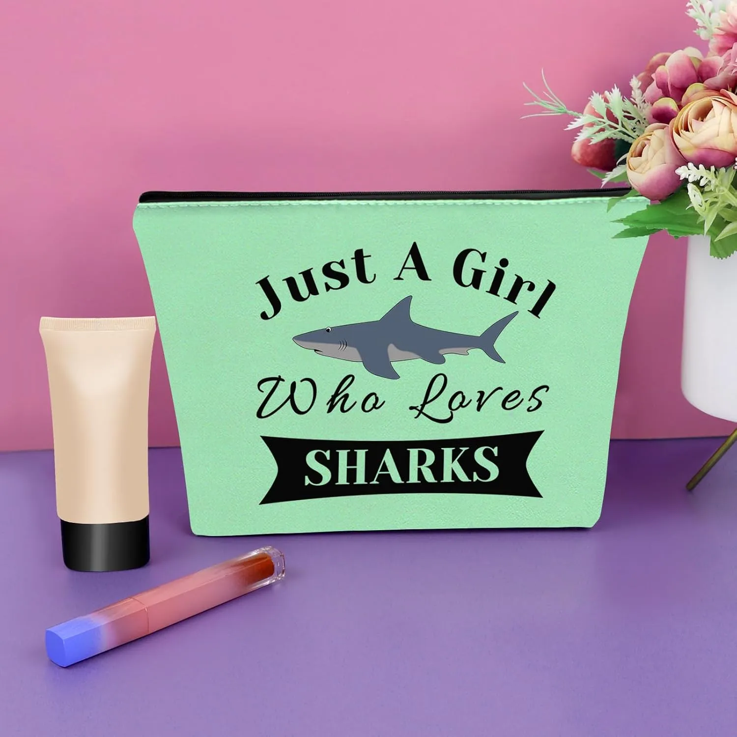 Sazuwu Shark Lover Birthday Gift Green Makeup Bag Sharks Week Gift Shark Themed Gifts for Girls Daughter Niece Cosmetic Bag Animal Lover Gifts for Adults Graduation Christmas Gifts Travel Pouch