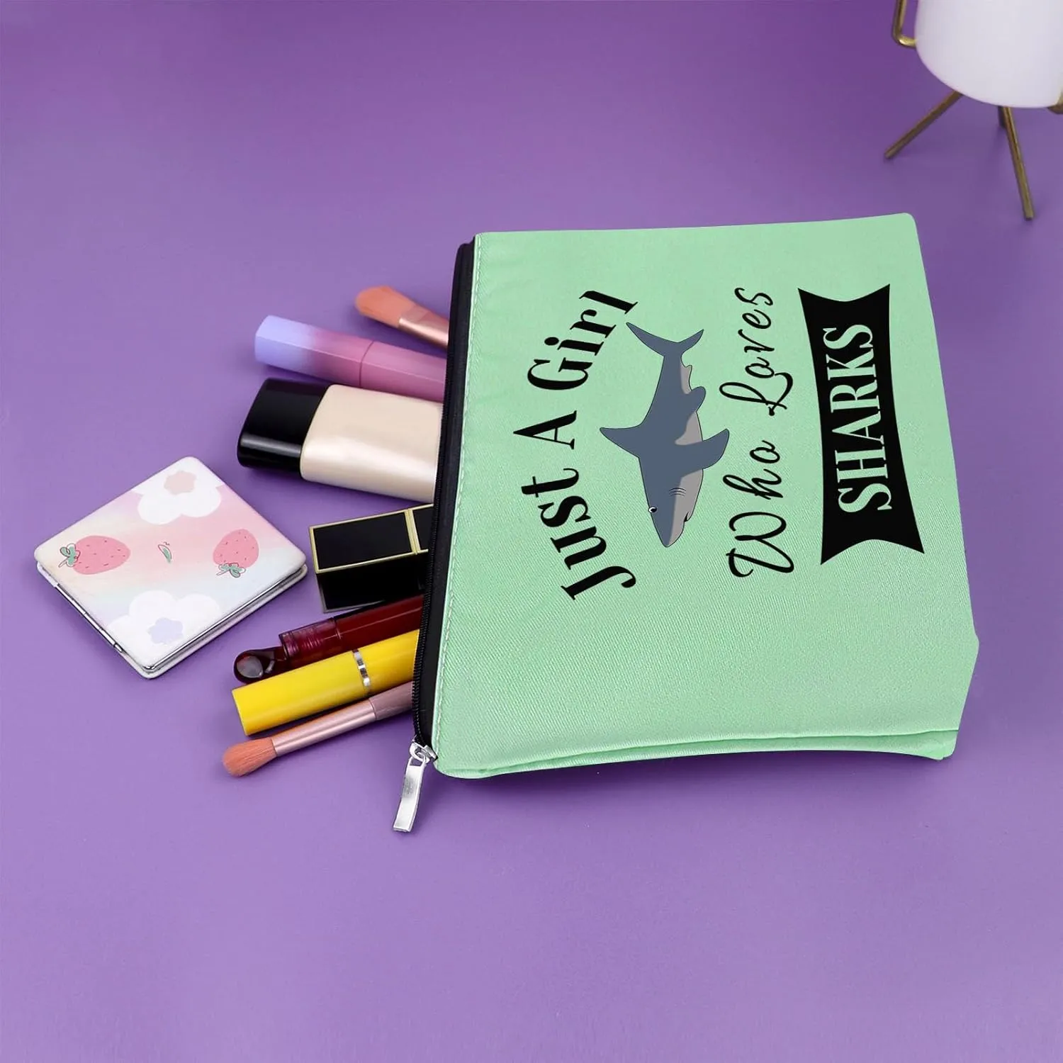 Sazuwu Shark Lover Birthday Gift Green Makeup Bag Sharks Week Gift Shark Themed Gifts for Girls Daughter Niece Cosmetic Bag Animal Lover Gifts for Adults Graduation Christmas Gifts Travel Pouch